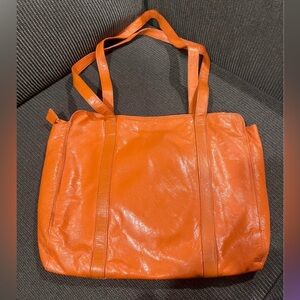 Orange Leather Tote Bag - Latico